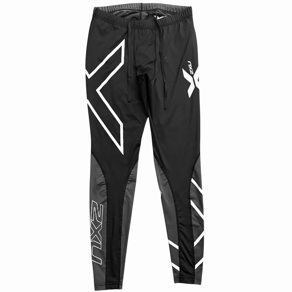 2XU Compression Tights Mens Medium Black Gray White Running Training Performance